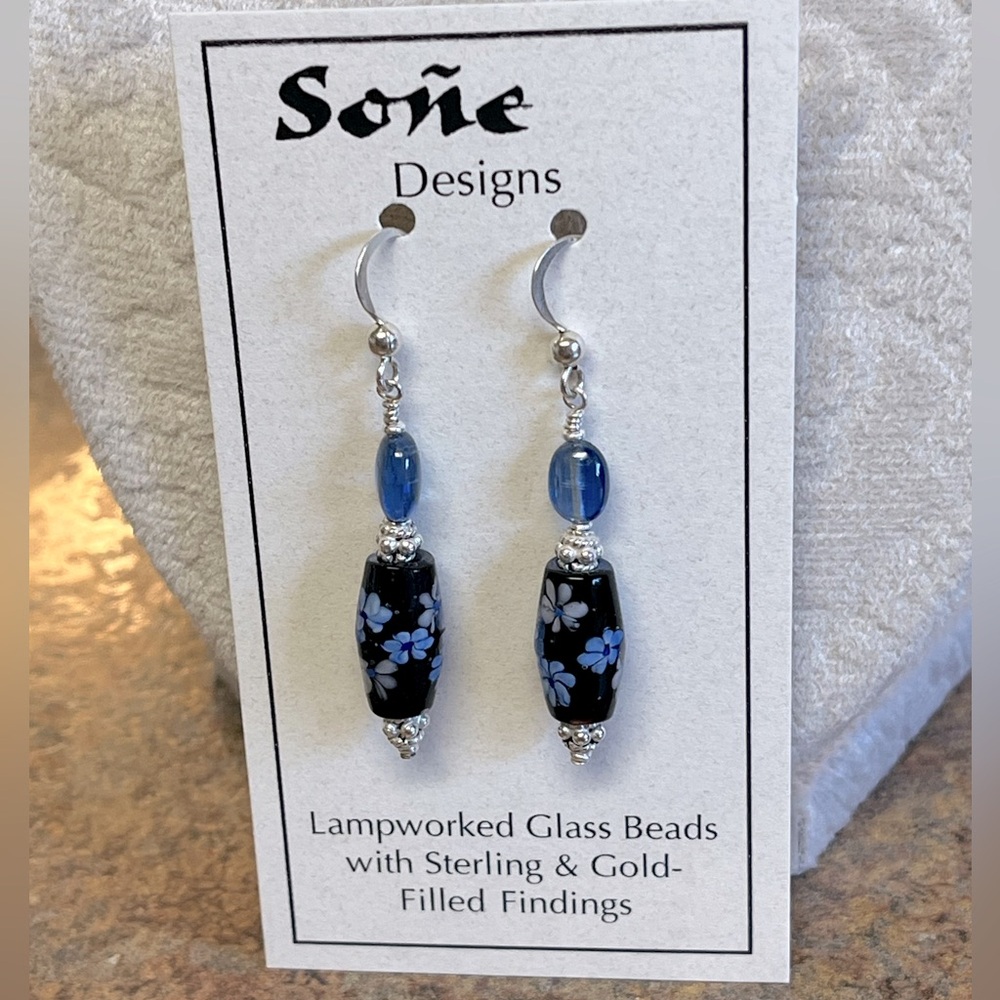 925 Sterling Silver and lampwork glass bead earrings.
